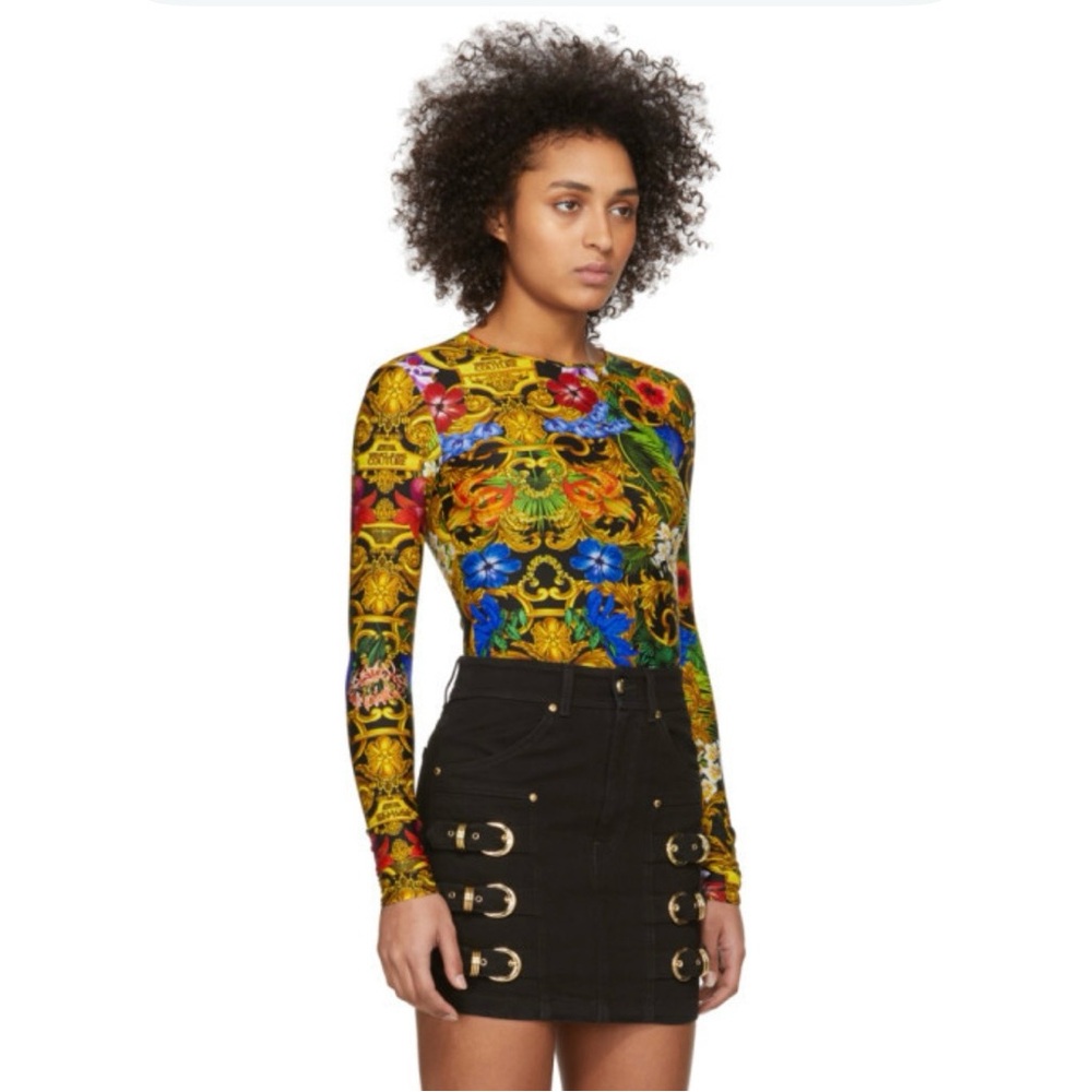NWT Versace Jeans Couture Multicolor Tropical Barocco Print Bodysuit Size 36 - Picture 6 of 8